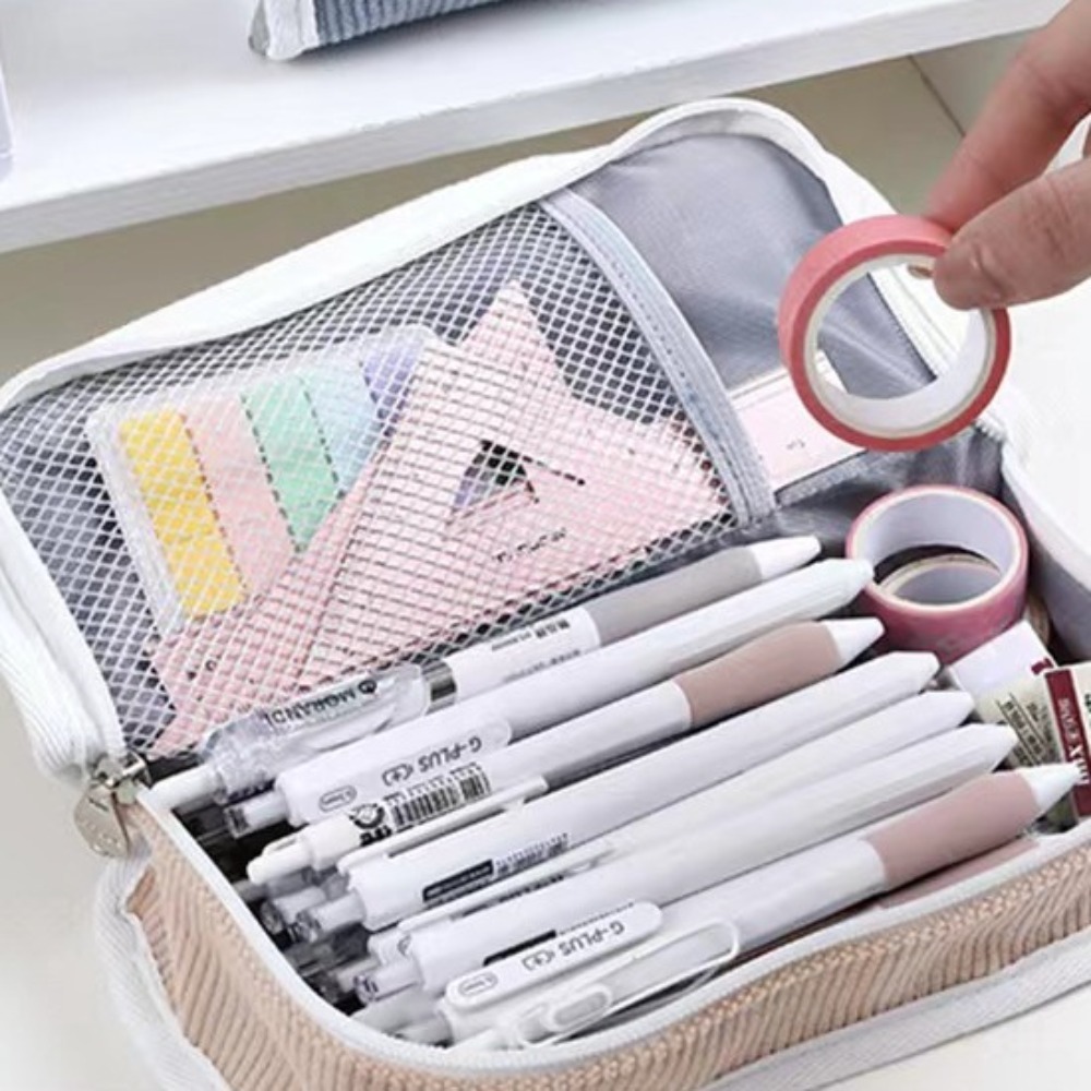 Aesthetic Large Pencil Case Pouch - Pembe Mavi Gri Ins Kırtasiye Çantası