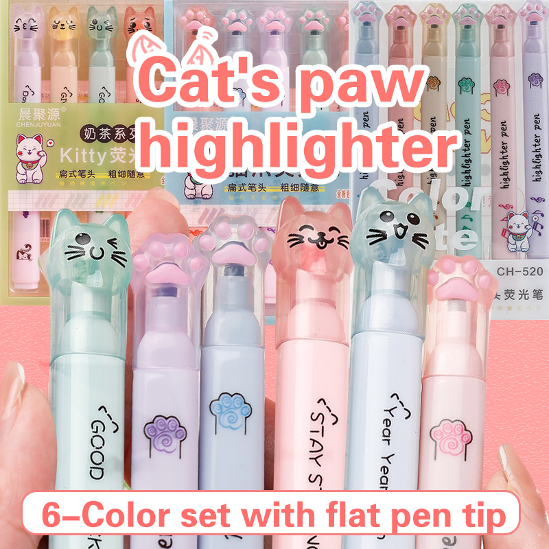 Pastel Highlighter Set Double Ended - 6 adet/paket Kawaii Kedi Pençesi Pastel