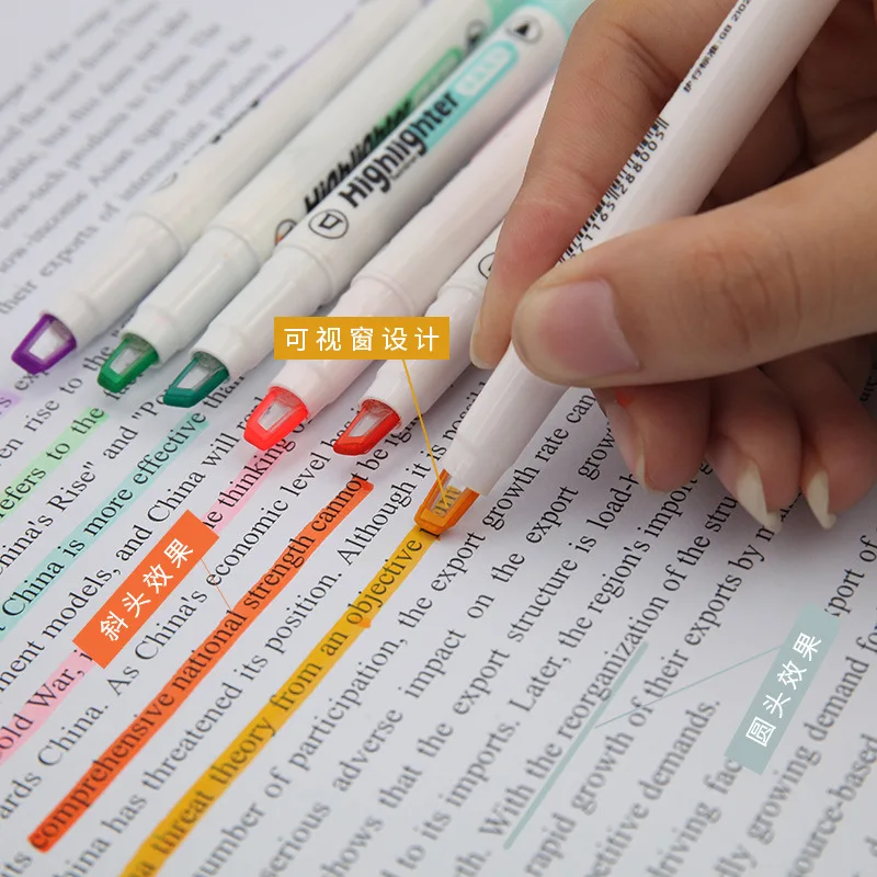 Pastel Highlighter Set Double Ended - 6 Renk/Set Benzersiz Pencere Ucu Fosforlu