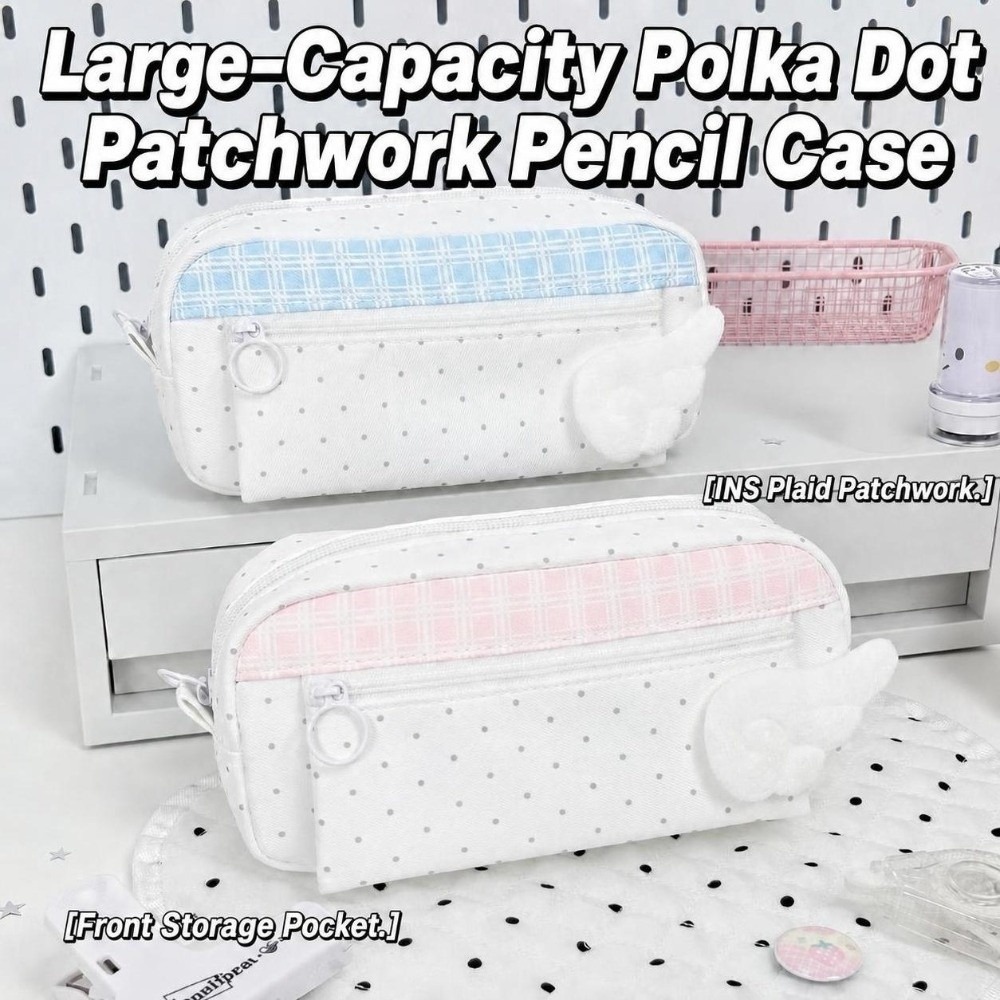 Estetik Puantiyeli Ekose Kalem - Aesthetic Large Pencil Case Pouch incelemesi ve fiyatı